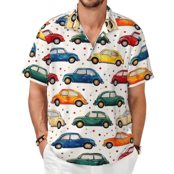 Vintage Beetle Men's Shirts Short-Sleeved with All-Over Prints Button-Up Shirts