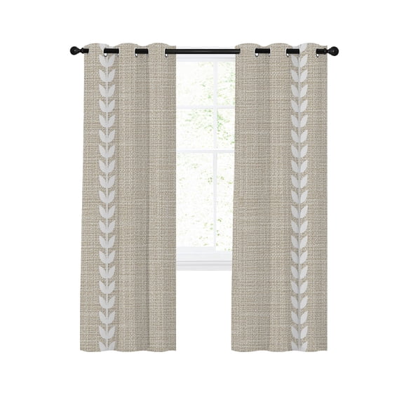 Vintage Beige Blackout Curtains for Bedroom Living Room, Country Pastoral Farmhouse Minimalist Leaf Stripe 84 In Long Thermal Insulated Room Darkening Drapes Grommet Window Treatments, 42 x 84 In