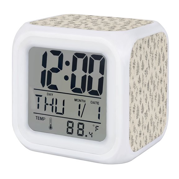 Vintage Beige Botanical Digital Alarm Clock for Bedrooms, Smart LED Alarm Clock with 7 Color Changing Night Light, Farmhouse Summer Floral Silent Wake Up Clocks for Sleep Study Cooking 3.2"x3.2"