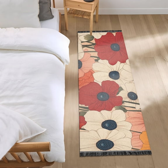 Vintage Beige Floral Bedroom Runner Rug 2'x 6' Non Slip Carpet Indoor Home Area Rug Living Room