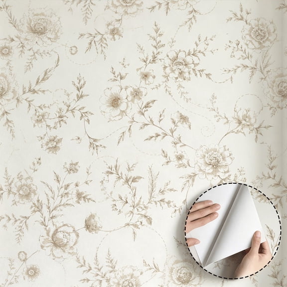 Vintage Beige Floral Wallpaper Farmhouse Minimalist Aesthetic Peel and Stick Wallpaper Contact Paper Waterproof Wall Decoration for Bedroom Living Room Bathroom Cabinet Drawer 17.7 * 118 in
