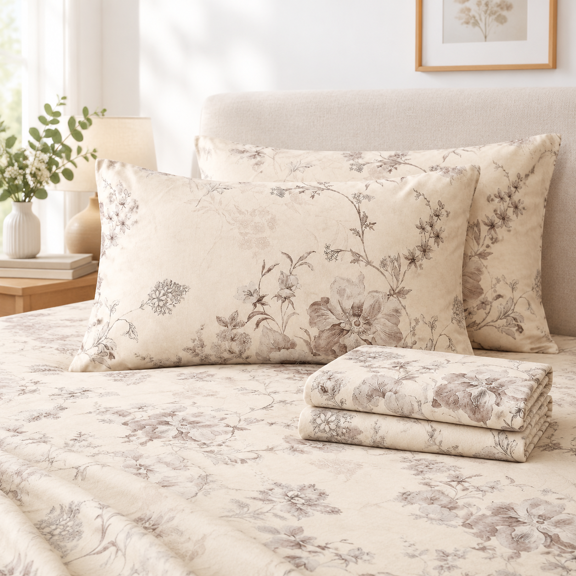 Vintage Beige King Size 4-Piece Cotton Bed Sheet Set with Deep Pockets