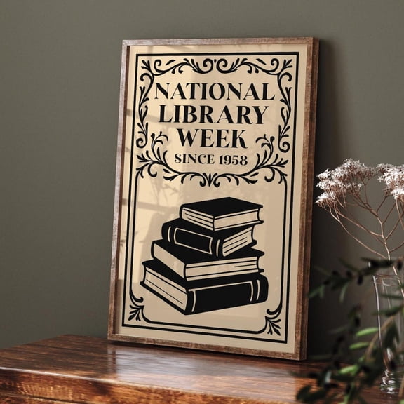 Vintage Beige Library Book Stack Wall Art Unframed Paper Print