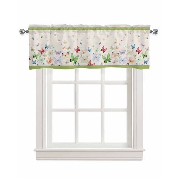 Vintage Beige Linen Curtain Valance for Bedroom/Bathroom/Kitchen/Office/Living/Dining Room Window,Green Animal Fantasy Dream Watercolor Pocket Topper Drapes Decorative Cafe Drapery Panel 54"x18"