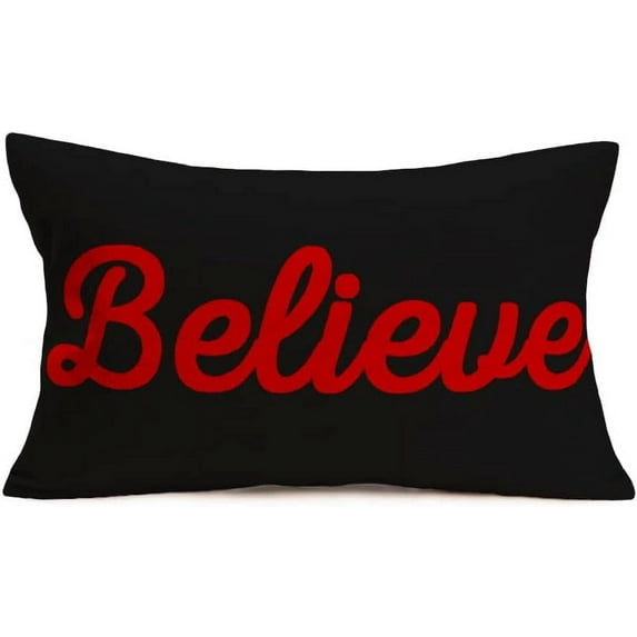 Vintage Believe Throw Pillow Covers 12x20 Inch Merry Christmas Lumbar Decorative Pillow Covers Retro Black Background Festival Gift Farmhouse Pillow Cases Cotton Linen for Sofa