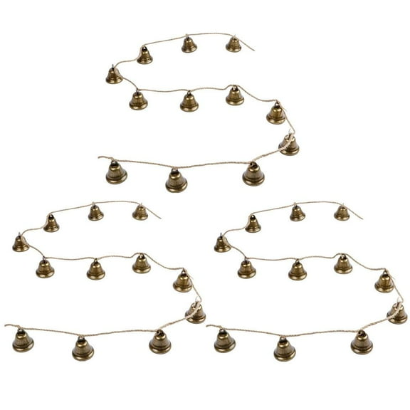Vintage Bell Lanyard, Vintage Cow Bells Garland Gold Metal Bells with Jute Hanging Rope, Easy to Hang Rustic Bell Garland Banner, for Christmas Tree Mantle Fireplace and Wall Decor