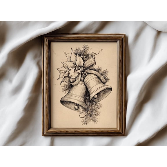 Vintage Bells Line Art Wall Art, Stretched Canvas Size 8x12