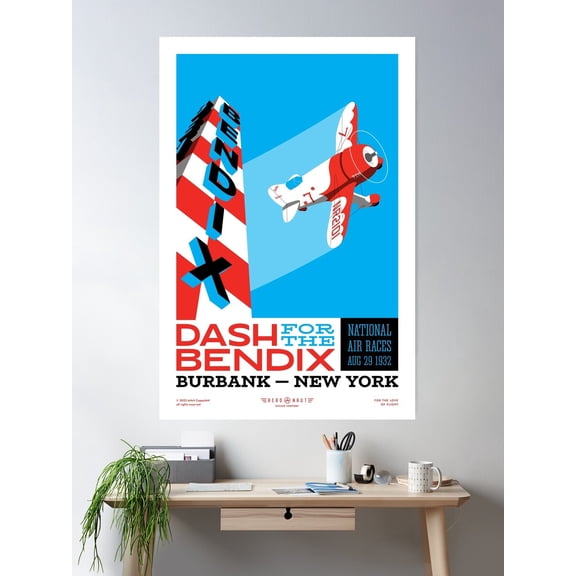 Vintage Bendix Trophy Race Poster Wall Art, Modern Wall Decor For Living Room Bedroom, 8x12 UNFRAMED