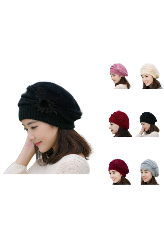 Vintage Beret Beret And Golf Hat, Red Beret, Straw Fedora, for Sun Visor Hat Fashion Womens Flower Knit Crochet Beanie Hat Winter Warm Cap Beret