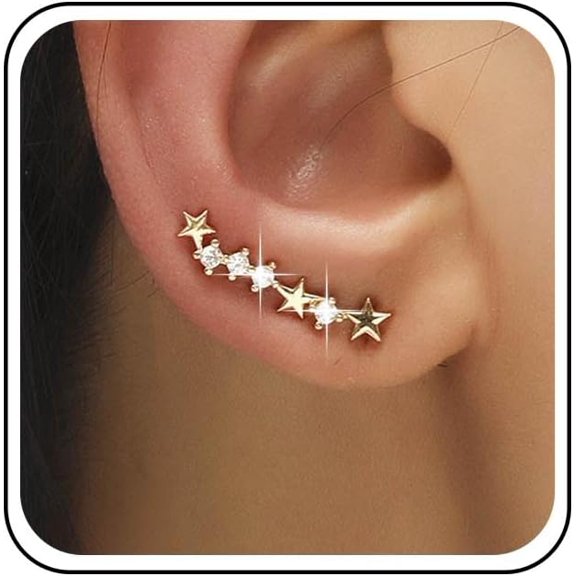 Vintage Best Crystal Star Ear Climber Earrings Gold Cz Stars Crawler Earring Cluster Rhinestone Stud Earring Star Cluster Earrings Jewelry for Women[d398]