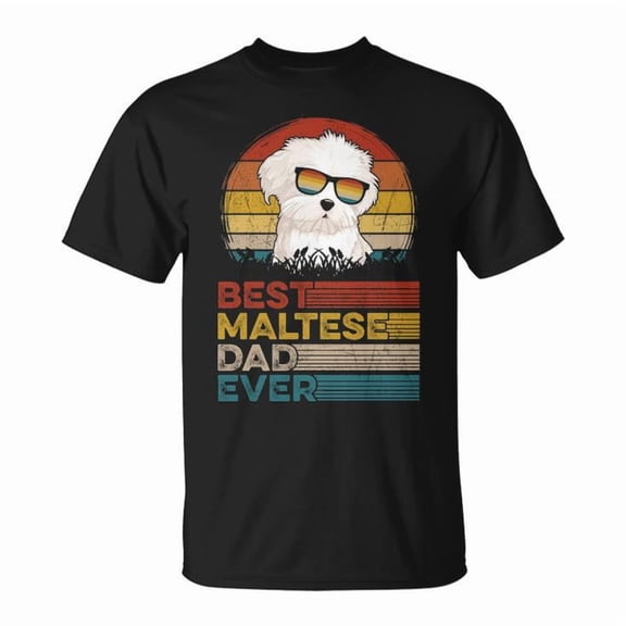 Vintage Best Maltese Dad Ever Graphic Tee Unisex Adult Cotton Dog Lover T-Shirt for Father's Day or Casual Wear, Size XL, Color Black