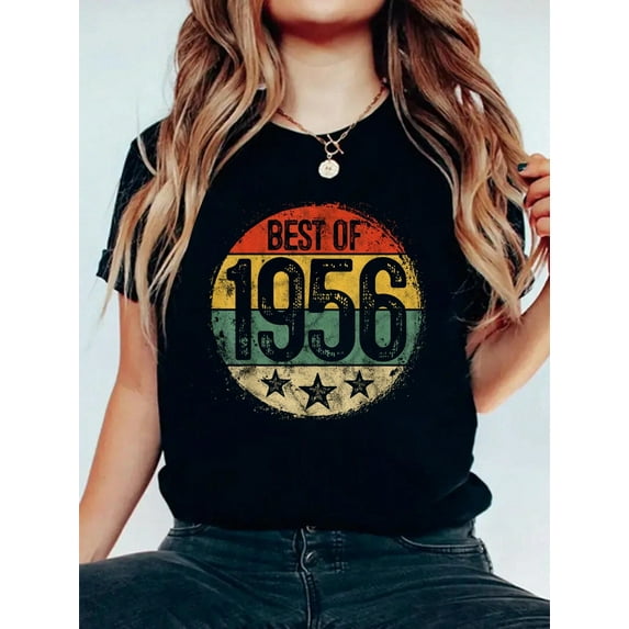Vintage Best of 1956 Birthday Gift for Women Cotton Short Sleeve Graphic T-Shirt