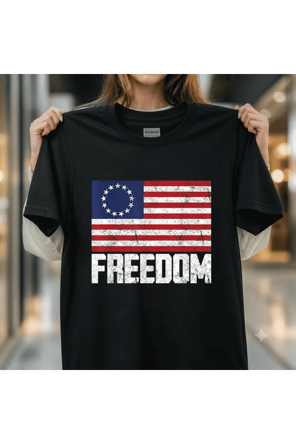 Vintage Betsy Ross 13 Star Historical Freedom Banner Graphic Unisex T-Shirt, up to size 5XL