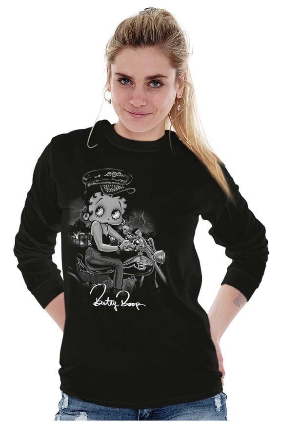 Vintage Betty Boop Biker Chick Women's Long Sleeve T Shirt Brisco Brands S