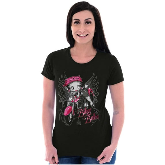 Vintage Betty Boop Cartoon Biker Babe Women's T Shirt Ladies Tee Brisco Brands S