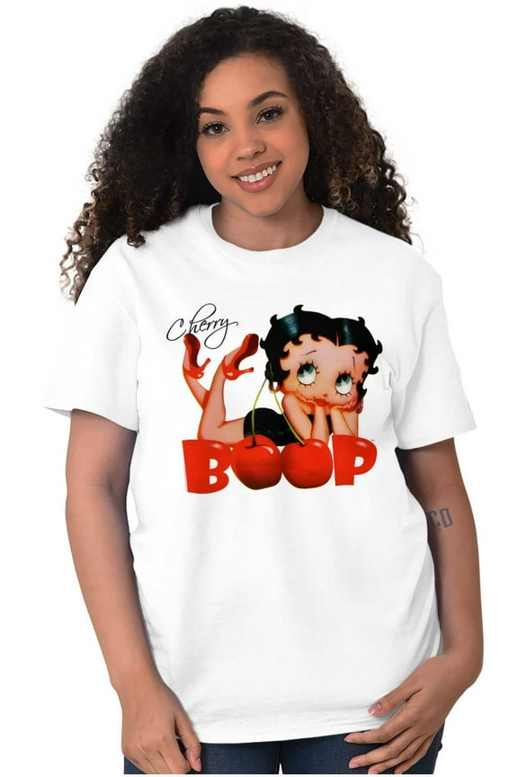 Vintage Betty Boop Cartoon Cherry Women's Graphic T Shirt Tees Brisco Brands L