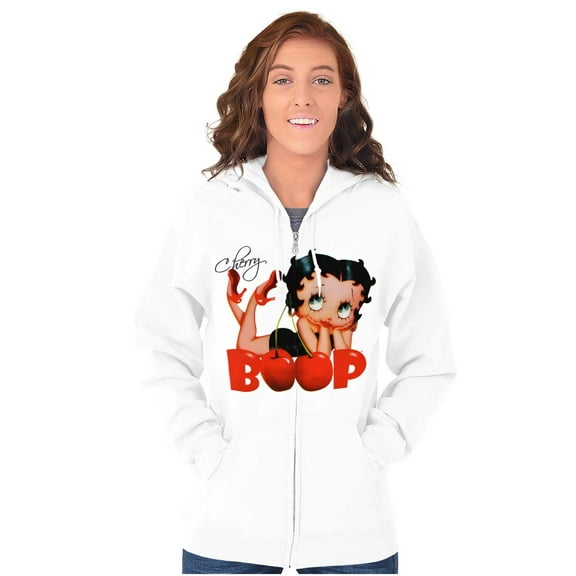 Vintage Betty Boop Cartoon Cherry Zip Hoodie Sweatshirt Women Brisco Brands L