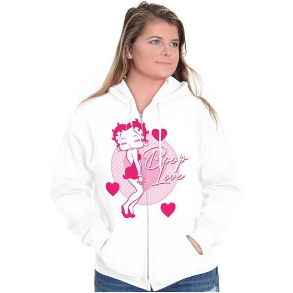 Vintage Betty Boop Cartoon Love Heart Zip Hoodie Sweatshirt Women Brisco Brands M