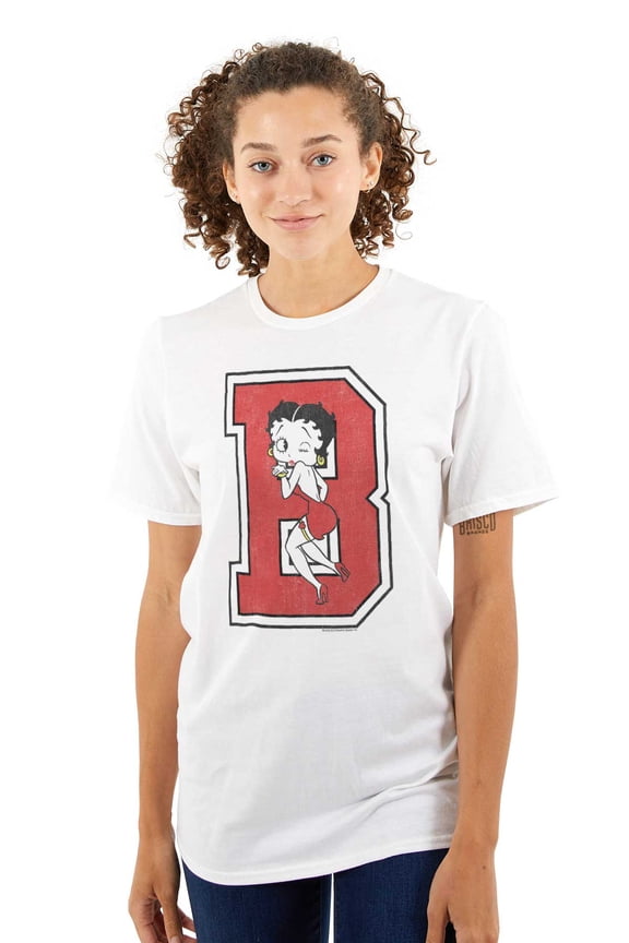 Vintage Betty Boop Cartoon Varsity B Women's Graphic T Shirt Tees Brisco Brands L