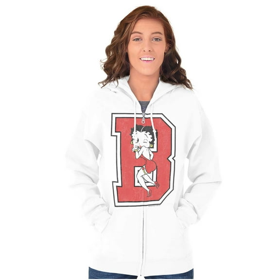 Vintage Betty Boop Cartoon Varsity B Zip Hoodie Sweatshirt Women Brisco Brands L