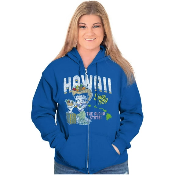 Vintage Betty Boop Hawaii Map Outline Women Plus Size Zipper Hoodie Brisco Brands 5X