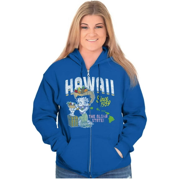 Vintage Betty Boop Hawaii Map Outline Zip Hoodie Sweatshirt Women Brisco Brands X