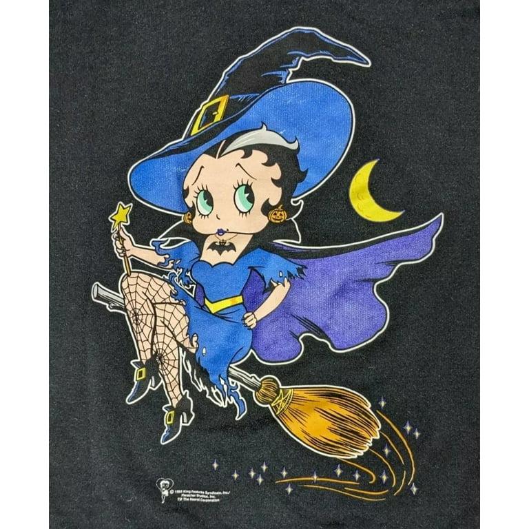 Vintage Betty Boop Sweatshirt Womens 2X Black Halloween Glitter Graphic Print Walmart