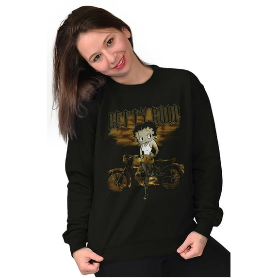 Vintage Betty Boop Tough Biker Babe Women Crewneck Sweatshirt Brisco Brands S