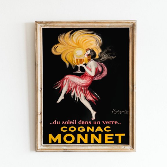 Vintage Beverage Ad French Poster Brandy Brandy Glass Liquor Gold Black Bar Wall Art Woman 1920S Flapper Alcohol Ad