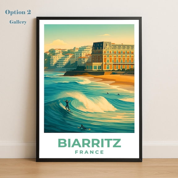 Vintage Biarritz France Poster, Basque Coast Travel Poster, Unframed Paper Poster 8x10in