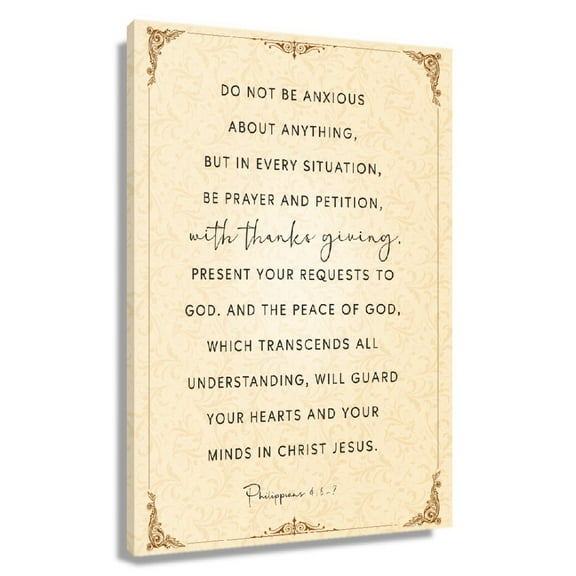 Vintage Bible Verse Canvas Wall Art Philippians 4 6-7 Pictures Painting Decor For Living Room Gallery Unframed 12x18 in