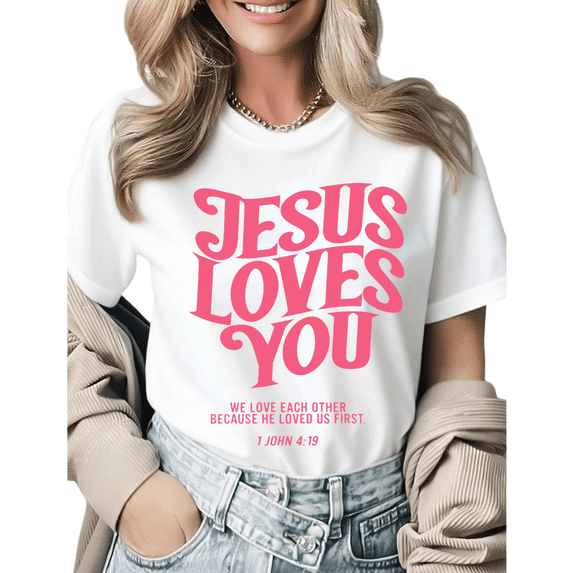 Vintage Bible Verse Jesus Loves You Gift Graphic Tees Womans T shirt Black White S-5XL Tops