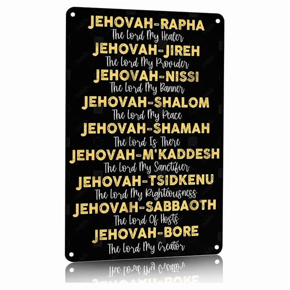 Vintage Bible Verse Metal Sign Jehovah Names of God Religious Wall Decor Aluminum Tin Sign for Home Bedroom Church Office 8X12 Inch Inspirational Scripture Art