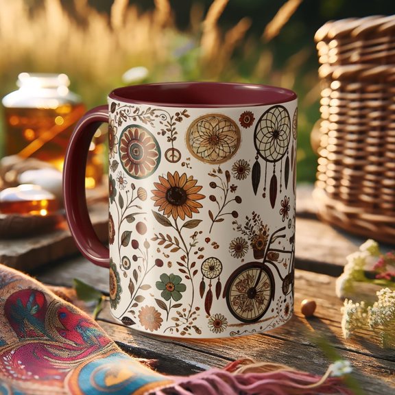 Vintage Bicycle Coffee Mug Floral Ceramic Mug with Bike Design