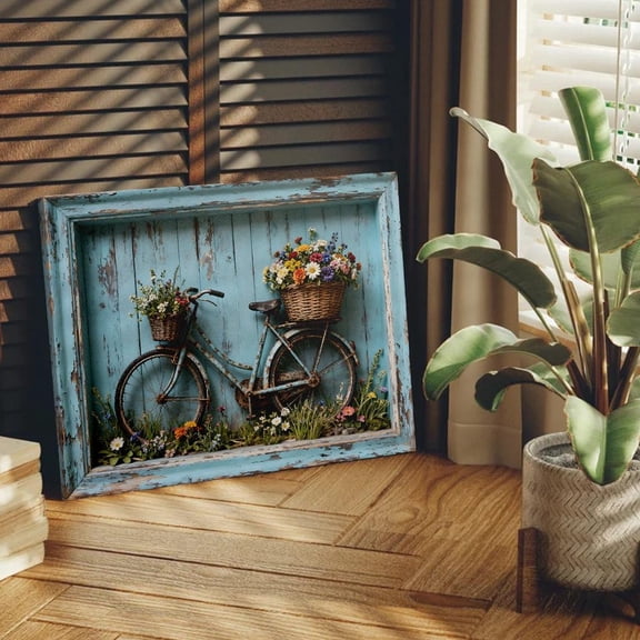 Vintage Bicycle Floral Poster Rustic Farmhouse Wall Art Home Decor, 8x12 UNFRAMED