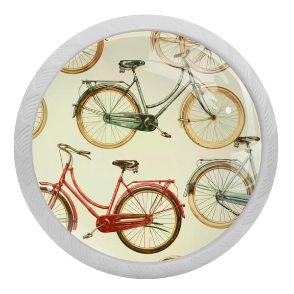 Vintage Bicycle Glow in The Dark Crystal Glass Cabinet Knobs 4 Pcs Drawer Handles for Kitchen Cabinets Dresser Cupboard Wardrobe