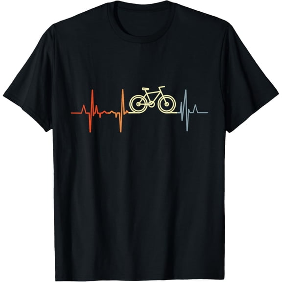 Vintage Bicycle Heartbeat Racing Cyclist Bike Pulse Line T-ShirtMen and women, Black T-shirt, size: Extra large