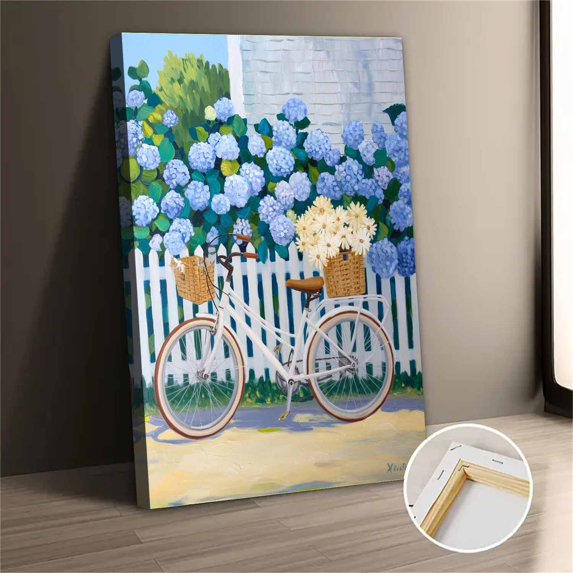 Vintage Bicycle Hydrangea Canvas Wall Art Abstract Modern Aesthetic Home Decor Print for Bedroom Living Room