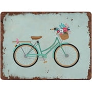 Vintage Bicycle Metal Signs Home Decor Aqua Bicycle Art Bike Fun Retro Poster Tin Sign Art Floral Bicycle Sign Home Garden Farmhouse Garage Wall Decor Plaque 8x12 inches