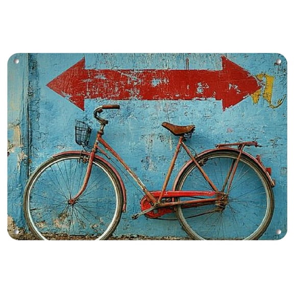 Vintage Bicycle Metal Tin Sign - Wall Art for Kitchen, Living Room, Cafe, Office, Outdoor Spaces - Lightweight, Pre-Drilled Holes for Easy Hanging