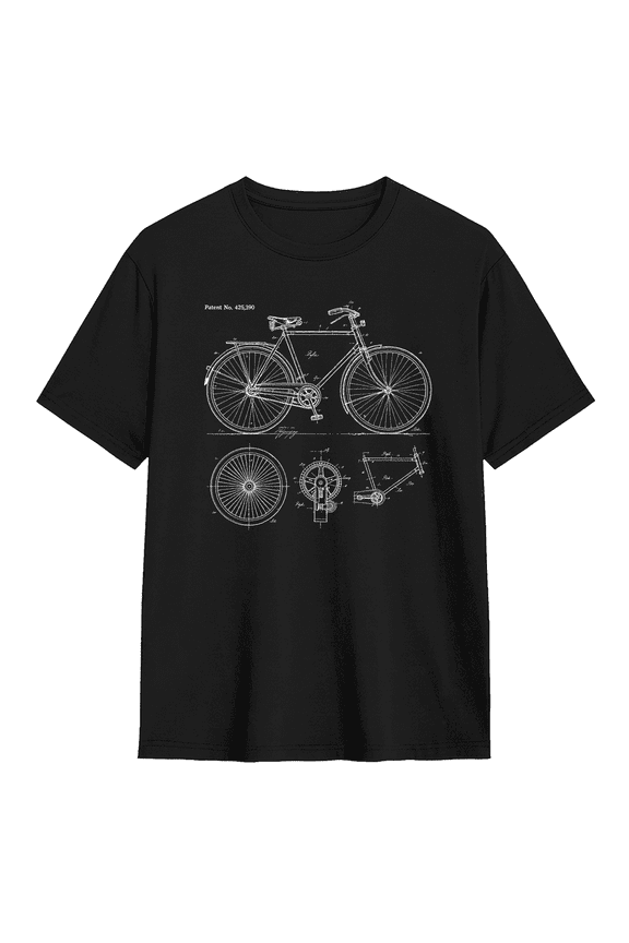 Vintage Bicycle Patent Blueprints Graphic Tee for Men and Women Retro Cyclist Bike Cotton Short Sleeve T Shirt