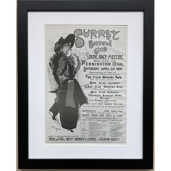 Vintage Bicycle Poster "Surrey Bicycle Club" (1895) Framed Art Generic
