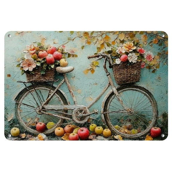 Vintage Bicycles & Apples Iron Sign - 12x8" | Perfect for Home Bar, Club Decor or Unique Gift for Man Enthusiast, Metal Outdoor Decor, Perfect for Room Decor