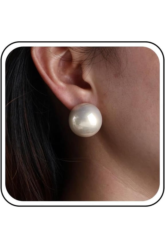 Vintage Big Pearl Stud Earrings Oversize White Simulated Pearl Earrings Large Round Ball Bead Pearls Studs Bridal Wedding Jewelry for Women