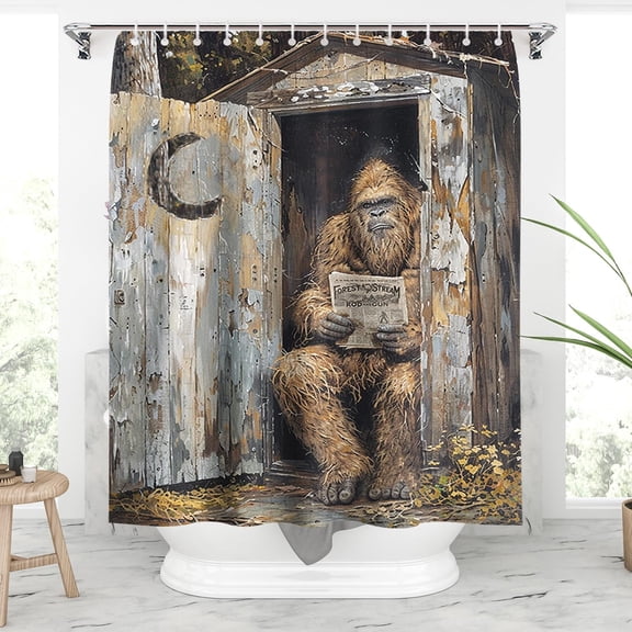 Vintage Bigfoot Shower Curtain,Funny Animal Sasquatch Bath Curtains Waterproof Shower Curtain Sets for Bathroom with 12 Hooks,Farmhouse Cloth Fabric Bathroom Decor 72 x 72 Inch