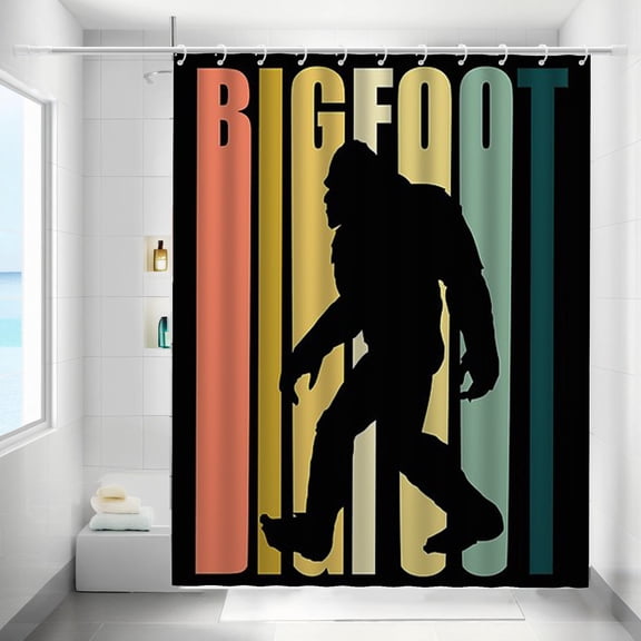 Vintage Bigfoot Shower Curtains Colorful Bigfoot Waterproof Bathroom Curtains with Hooks, Unique Retro Bigfoot Background Themed Bathroom Decor