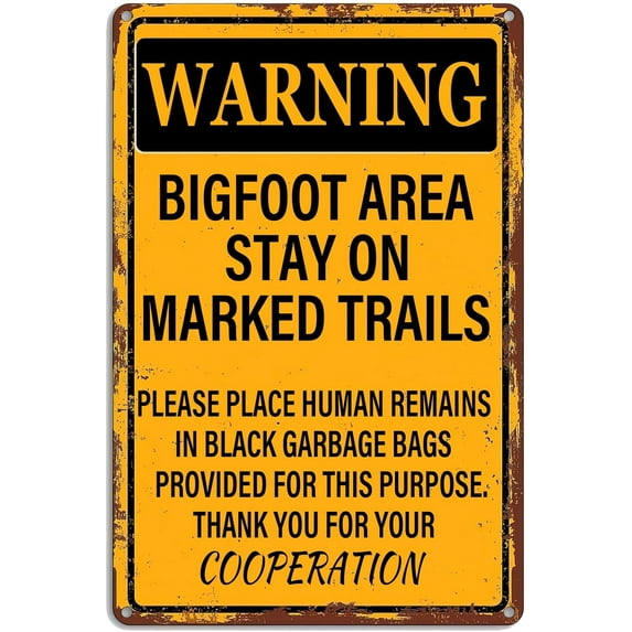 Vintage Bigfoot Signs,Bigfoot Area Stay On Marked Trails Metal Plaque Big Foot Decor Retro Plaque Bigfoot Metal Sign For Home Yard Street Outdoor Cute Garage Man Cave 12x8 Inches