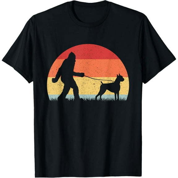 Vintage Bigfoot Walking Boxer Dog Sasquatch Funny Gifts T-Shirt