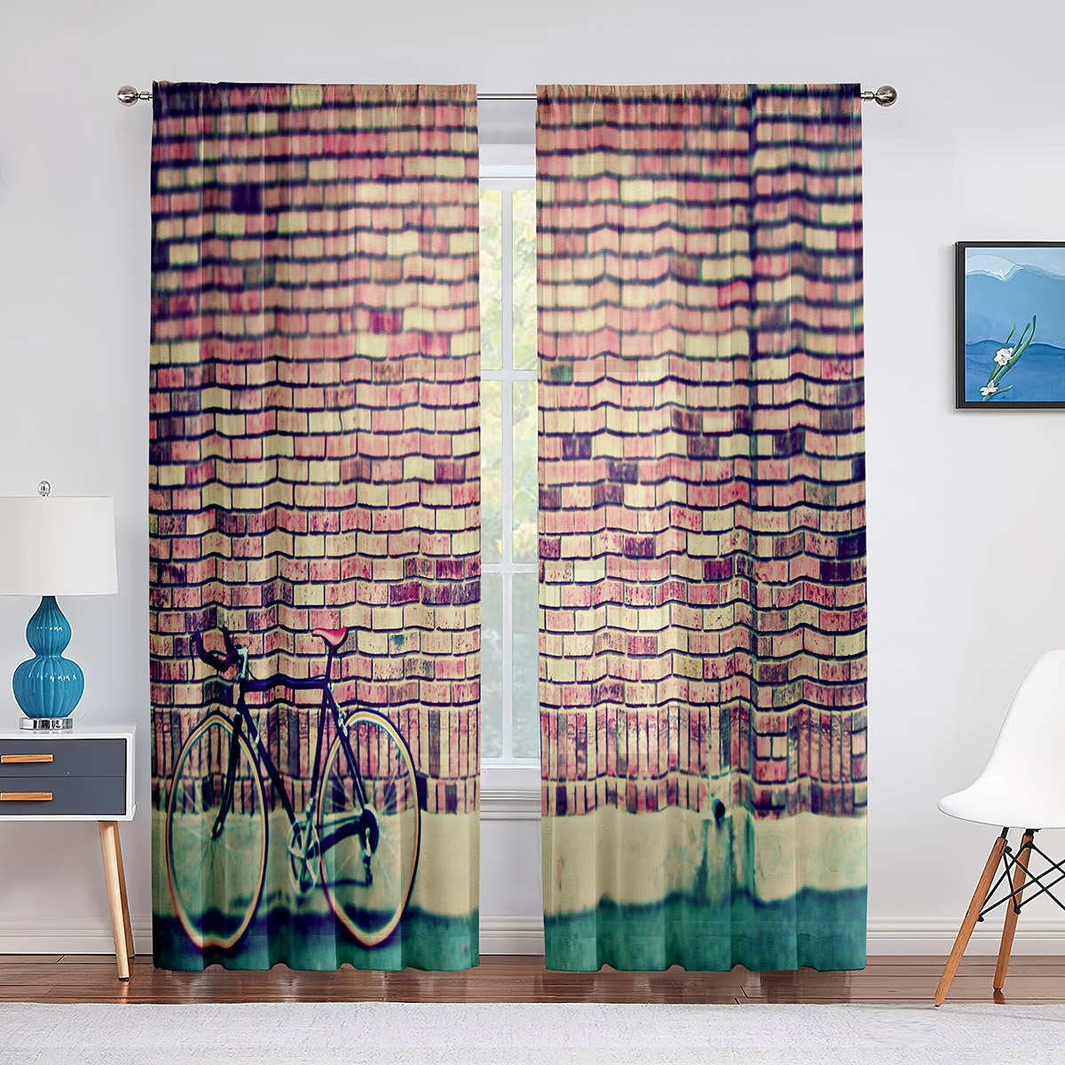 Transparent Rations Vintage Bike Purple Flowers Tulle Curtains for Living Room Bedroom ...