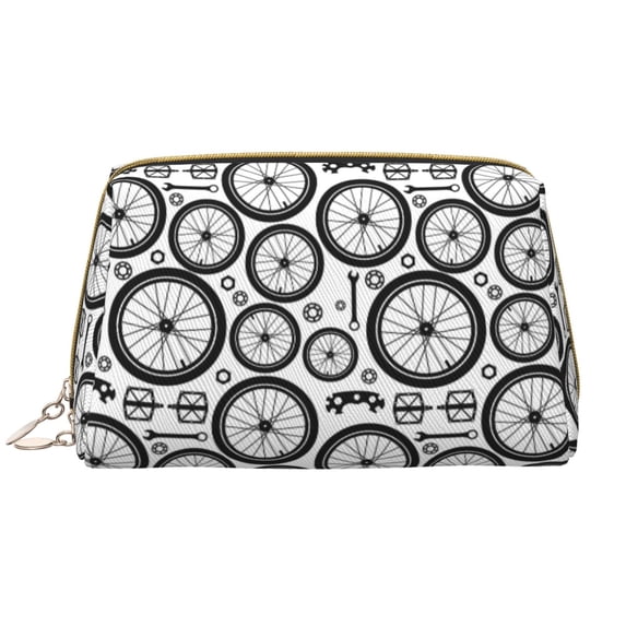 Vintage Bike wheel Pattern Makeup Bag, Large Capacity Travel Cosmetic Bag for Women Girls- Travel Toiletry Bag Leather Portable Waterproof Makeup Case Organizer with Handle